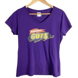 90s Vintage Nickelodeon GUTS tv show T Shirt Purple Medium